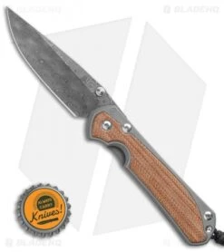 Chris Reeve Large Sebenza 31 Natural Micarta Raindrop Damascus -Chris Reeve Store Chris Reeve Large Sebenza 31 Inlay Micarta Canvas Natural Damascus Raindrop BHQ 98943 LS Bottlecap