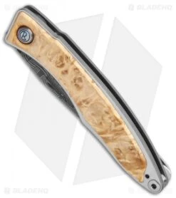 Chris Reeve Mnandi Folding Knife Box Elder Burl Inlay (2.75" Damascus) -Chris Reeve Store Chris Reeve Mnandi Box Elder Burl Basketweave Damascus BHQ 114479 jr spine